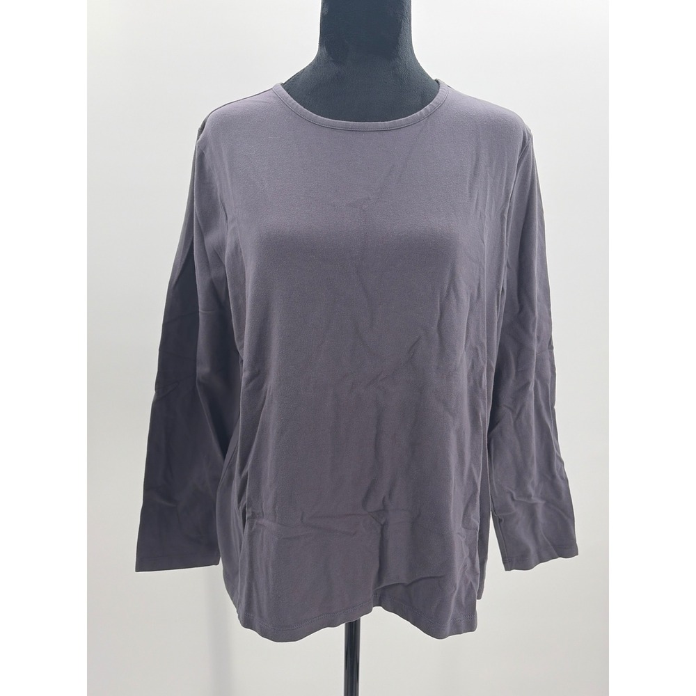 Denim & Co Essentials Womens Large Long Sleeve Crew Neck Top Muted Purple